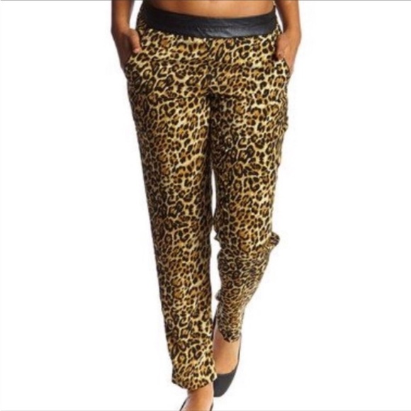 Jessica Simpson Leopard Print Achilles Moxie Faux Leather Trim Pants Size Med. - Picture 3 of 5